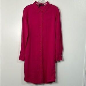 Eileen Fisher Linen Blend Pink Belted Shirt Dress Size S